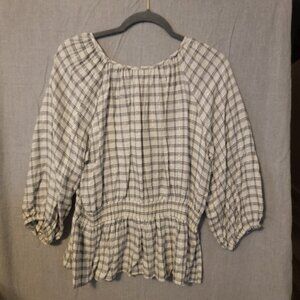 Est 1946 Women's Large White/Black/Silver Long Sleeve Blouse